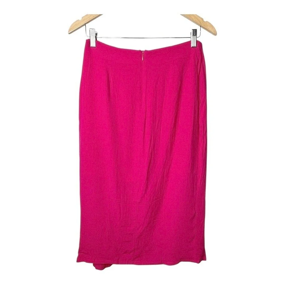 JOA Faux Wrap Pencil Skirt Womens Medium Pink Buckle Front Slit Zipper Back NEW‎